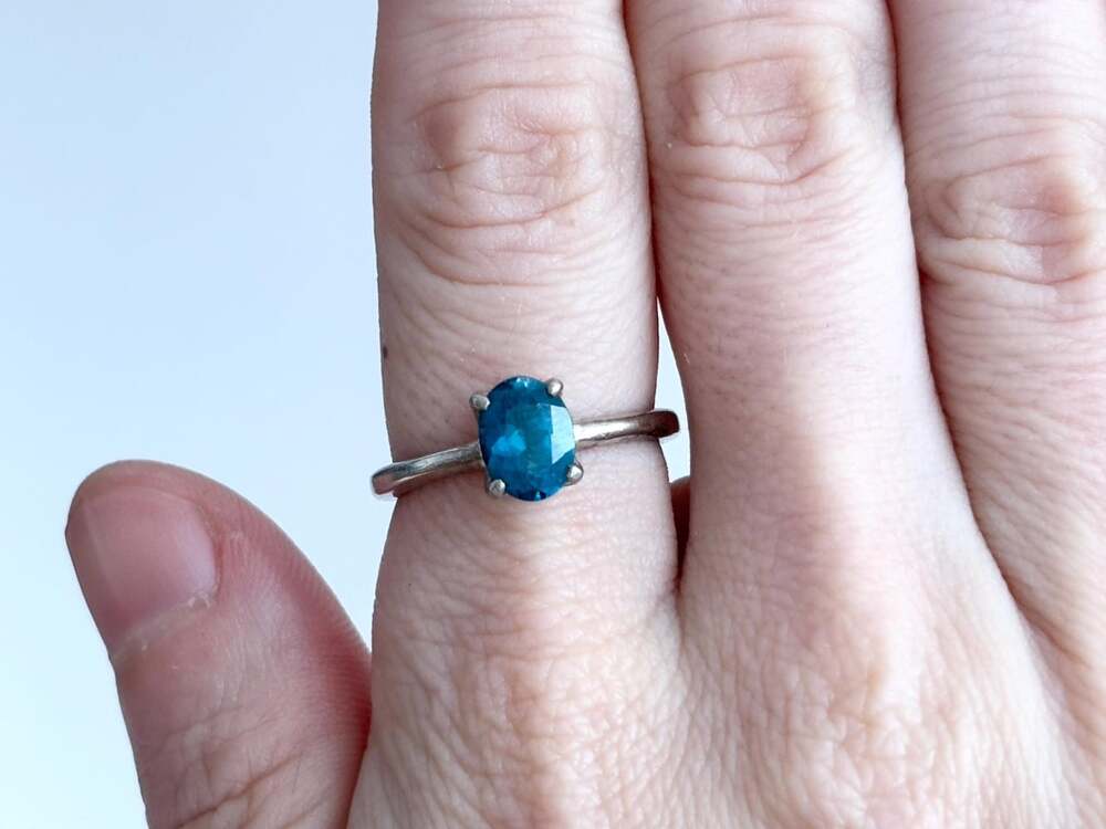 Kyanite Oval Cut Gemstone Solitaire Minimalist Sterling Silver 925 Vintage Ring - Picture 9 of 13